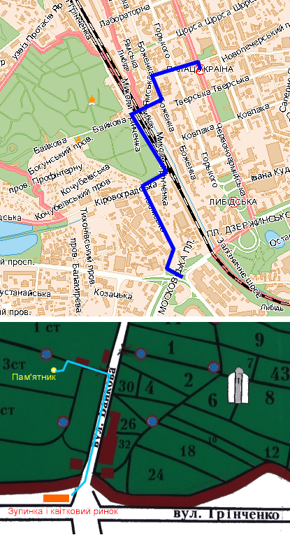 Detail plan of Kyiv and Baikove cemetery