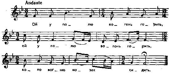 Ой у полю вогонь горить – нотний запис