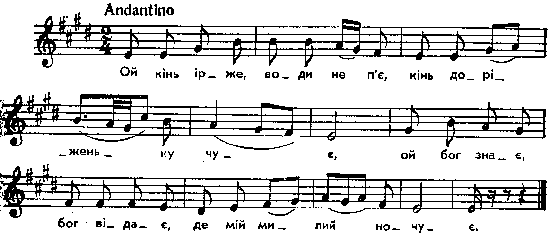Ой кінь ірже, води не п’є – нотний запис