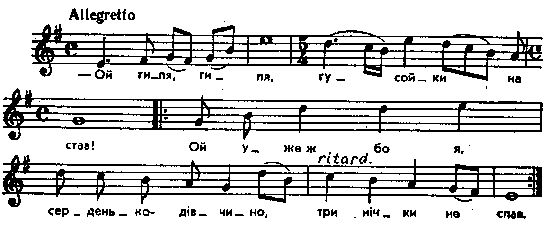 Ой гиля, гиля – нотний запис