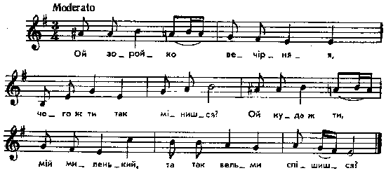 Ой зоройко вечірняя – нотний запис