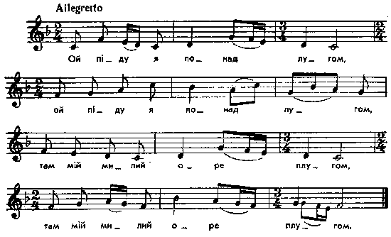Ой піду я понад лугом – нотний запис